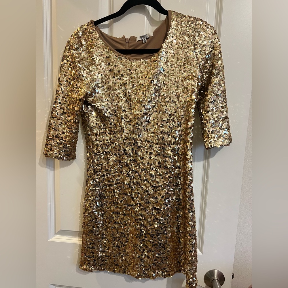 Gold Sparkly party mini dress size small, sequin